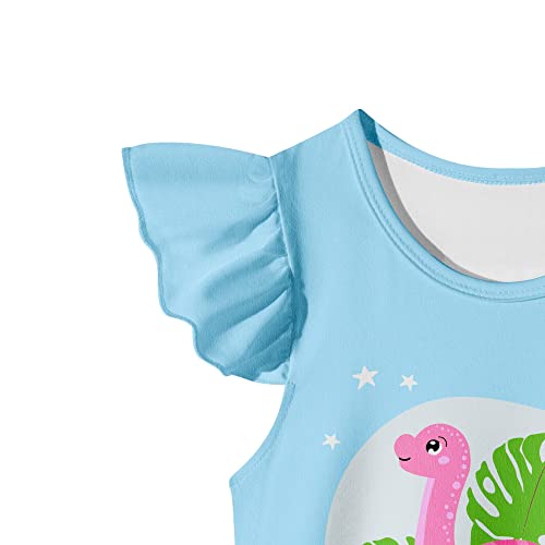 Lqsz Girl Nightgown Dinosaur Nightdress Nightie Sleepwear Pajamas Flutter Short Sleeves Nightgown For Little Girls 4 5T #TOP7