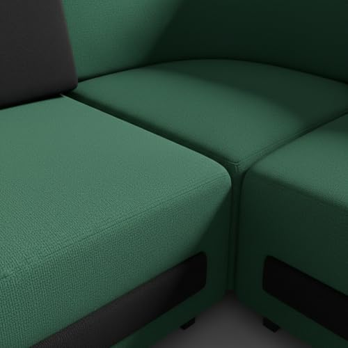 Image of APRODZ Wooden Sofa Set 6 Seater for Living Room, Solid Wood L Shape Sectional Sofa with Velvet Fabric Upholstery, Cushioned Seating for Home, Office & Lounge, Dark Green & Black