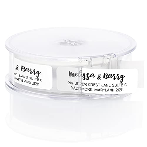 White Modern Rolled Address Labels / Roll of 250 Personalized Address Labels / Designer Return Address Stickers in Elegant Plastic Dispenser