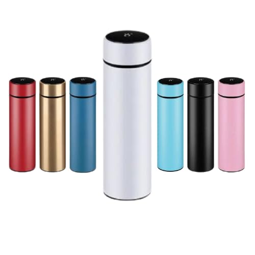 Botella termo 500 ml con Display LED Táctil de Acero Inoxidable | Mantiene la temperatura hasta 12 horas Calor/Frío (Blanco)