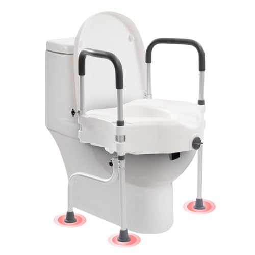 3 en 1 Elevador WC Adulto Móvil con Reposabrazos Antideslizante con Cojín, Ajustable Reposabrazos Altura 15-23cm, Robustos Adaptador WC para Mayores Adultos Mujeres Embarazadas
