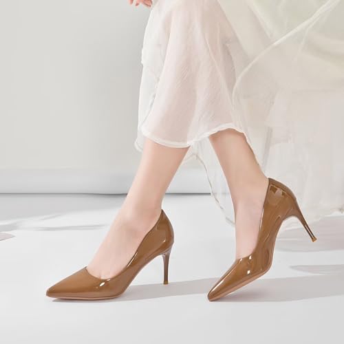 Image of Women's Low Kitten Heel Pumps Classic Fashion Dress Pumps Simple Heeled Shoes for Office Work