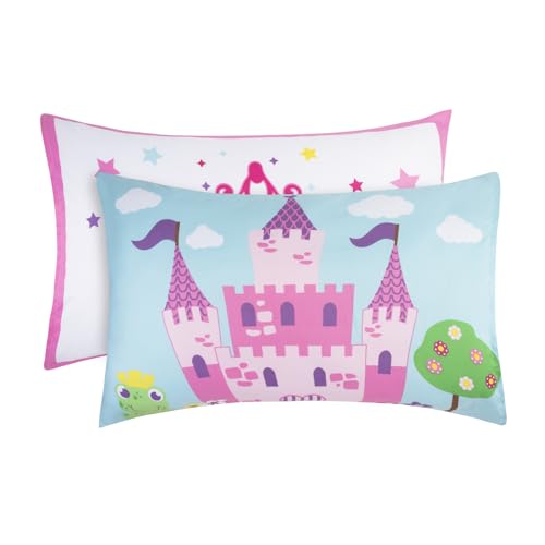 Image of EVERYDAY KIDS 4 Piece Toddler Bedding Set -Princess Storyland- Includes Comforter, Flat Sheet, Fitted Sheet and Reversible Pillowcase