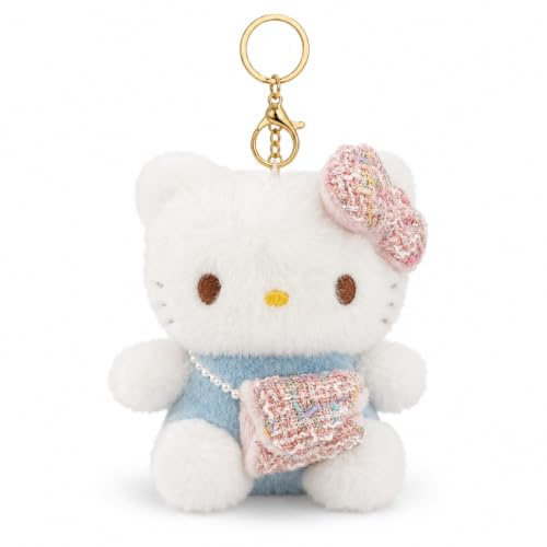 Image of Wanna Party Cute Kawaii Blue Cat Plush Keychain, Soft Pink & Blue Bag Charm with Bow