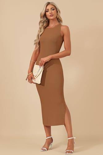 Image of AUSELILY Womens Summer Bodycon Dresses 2026 Basic Casual Sleeveless Knit Tank Midi Dress