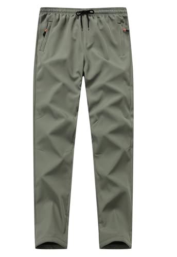 ZooYung Boys Girls Fleece Lined Warm Joggers Pants Water Resistant Waisted Thermal Winter Sweatpants Running Hiking with Zipper Pockets(13822OliveGreen10)