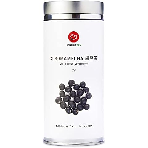Senbird Organic Kuromamecha - Japanese Black Soybean Tea - From Hokkaido, Japan - Loose Leaf Kuromame Tea in Airtight Tea Tin (5.3oz/150g) Cover
