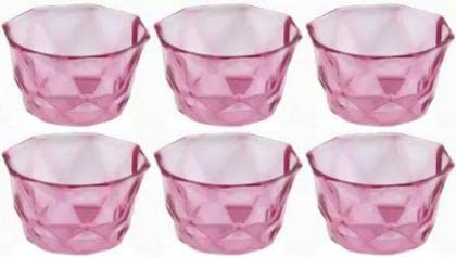 Harvi Unbreakable Plastic Transparent Ice Cream Cup, Ice Cream Bowl, Dessert Bowl, Diamond Shape Pudding Cup Bowls 350 ml, Pink, Pack of 1