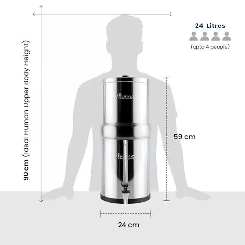 Image of RAMA 6L Gravity Water Filter (12L Total Capacity) Non-Electric Water Purifier for Home | 304 Stainless Steel Water Filter for Home | 10-Year Warranty, 2 Spirit Candles, 7 inch Vision Tap