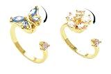 Telinkin Fidget Rings for Anxiety, 2Pcs 18K Gold Plated Cubic Zirconia Blue-Butterfly Five-petal Flower Spinner Rings, Rotating Statement Ring Couple Jewelry(Open Adjustable)