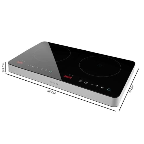 Cecotec Plaque à Induction Portable 2 Feux Full Magma Double, 3500W sur 8-10 Niveaux, Digitale, Contrôle Tactile et Programmable, Protection Surchauffe, AutoOff et Thermostat, Noir, 56 x 31 cm