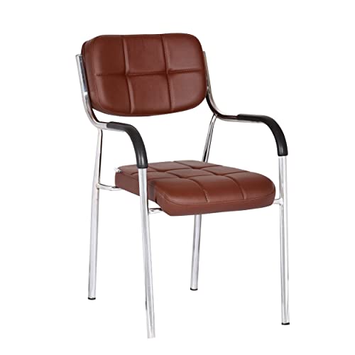 Image of Da URBAN Barfi Leatherette | Heavy Duty Metal Frame| Office /Visitor /Study Chair with Arms (Brown)