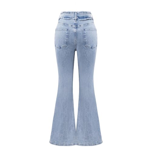 Womens Bell Bottom Jeans Pearl Wide Leg 2025 Casual Light Blue Pearl Jeans for Women2
