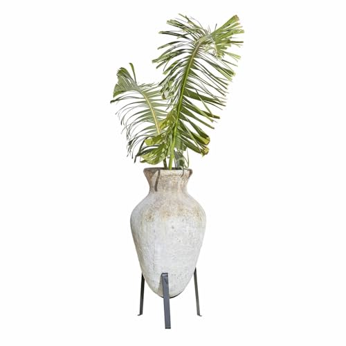 Loberon Übertopf Tearce, moderner & mediterraner Stil, einzigartiges Gestell, Antik-Finish, Outdoor-geeignet, Gartenzubehör, Pflanzgefäß, Magnesiumoxid, Eisen, antikbeige