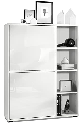 Vladon Buffet Haut Cuba avec 8 Compartiments, Caisson en Blanc Mat/Façades en Blanc laqué Haute...