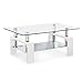 Mecor Rectangle Glass Coffee Table-White Modern Side Coffee Table with Lower Shelf Wooden Legs-Suit for Living Room