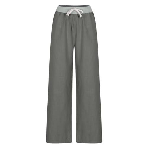 HGps8w Womens Straight Leg Colorblock Casual Pants Comfort Drawstring Elastic Waist Summer Loose Sweatpants with Pockets 5