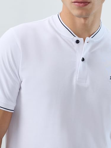 Image of Raymond Men Modern Fit Solid Pattern Pure Cotton Polo Neck Half Sleeve Casual T-Shirt