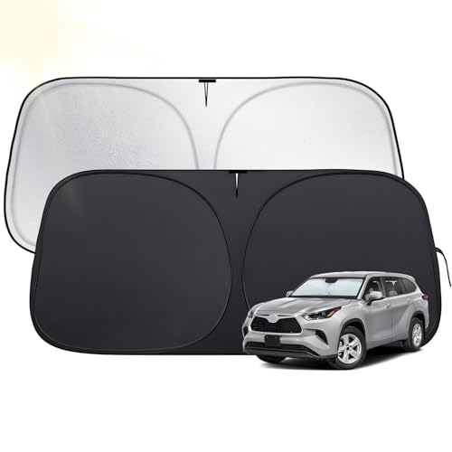 Windshield Sun Shade for Toyota Highlander 2020-2025, Custom Fit Car Sun Shades with 420D Fabric & Foldable Memory Steel Wire, Sunshade for Car Windshield UV/Vehicle Interior Accessories