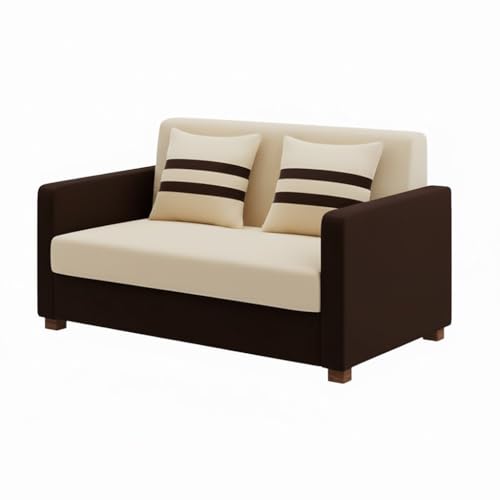 Image of FURNY Lifestylio 2 Seater Fabric Sofa Set (Cream-Dark Brown) Premium Velvet Finish | Ideal for Living Rooms, Offices
