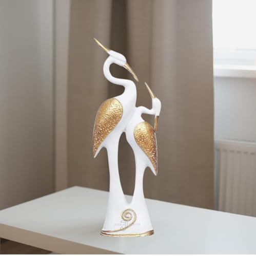 Image of MFC Creation Decorative White and Gold Crane Birds Sculpture, Modern Home Decor Showpiece, Elegant Table Ornament Size (H-36,L-13,B-8 CM)
