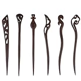 EPIGEIST 6個 檀木簪子 天然檀製伝統的手作りヘアピン 幾何学彫刻入りヴィンテージ風髪飾り 女性 女の子向けファッションヘッドウェア 滑ら