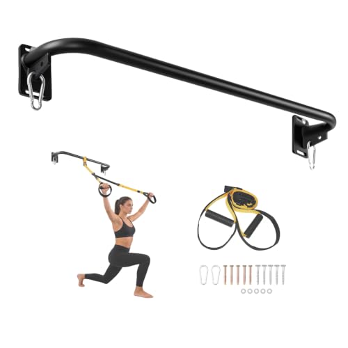 Image of Wall Mounted Pull Up Bar with Suspension Training Straps, Carbon Steel Chin Up Bar with 8mm Reinforced Steel Plate Brackets for Home Gym Strength Training