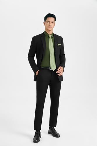 Image of HISDERN Mens Dress Shirt with Tie Pocket Square Set Classic Button Down Shirt Matching Tie Long Sleeve Shirts