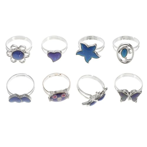 Anillos que cambian de color ajustables lote de 8 piezas de zinc para niños y mujeres