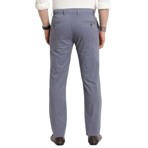 Image of Turtle Men Cotton Stretch Ultra Slim Fit Steel Grey Casual Trouser