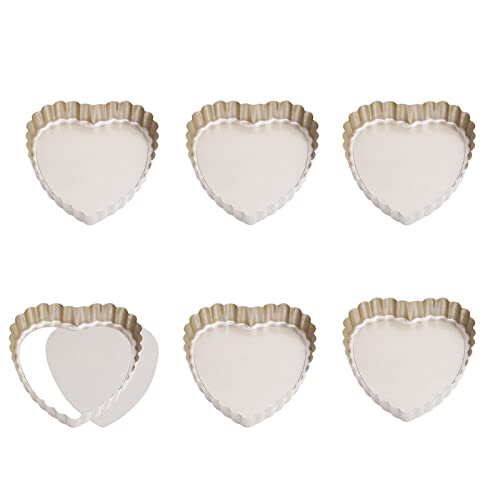 FLYAMAPIRIT Mini-Kuchenformen 6-teiliges Backformen-Set Antihaft-Herzform-Törtchen-Quiche-Törtchen-Kuchen-Backformen mit losem Boden
