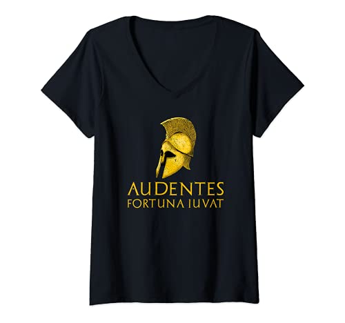 Donna Ancient Rome Latin Quote - Classical Greek Spartan Helmet Maglietta con Collo a V