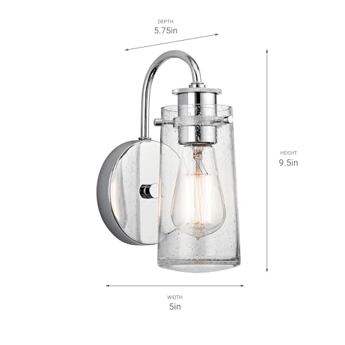 Image of Kichler Braelyn 9.5 inch Wall Sconce in Chrome, 1-Light Industrial Wall Mount with Clear Seeded Glass, (9.5 inch H x 5 inch W), 45457CH