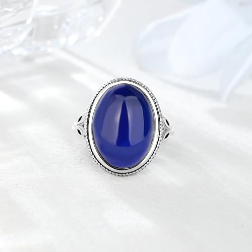 Oval Mood Ring for Women - Vintage 925 Sterling Silver Rings with Large 18mm Temperature Sensitive Stone, Color Changing Emotional Healing Jewelry, Sentimental Gift for He2