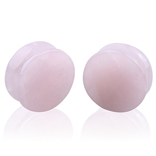 NewZenro 2Pairs Rose Quartz Aventurine Natural Organic Stone Ear Plugs Gauges Tunnel Expanders Stretcher Double Flared Amazonite Flesh Piercings Body Jewelry Set2