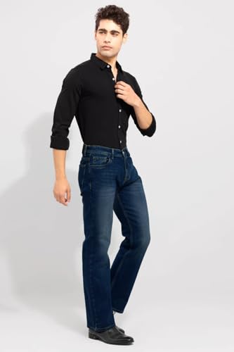 Image of Waltz Men's High Waist Stretchable Boot Cut Wide Leg Flared Casual Denim Bell Bottom Jeans Pants for Men - Comes in Multiple Sizes & Colours (Black, Dark & Light Blue, Grey, White & Khaki) 28 to 40