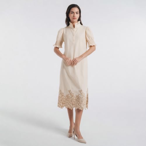 Image of Women's Summer Embroidered Midi Dress 2026 Button Down Short Sleeve Floral Shirt Dress