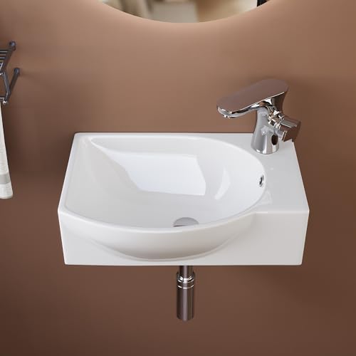 Lavabo mural DeerValley 305×240 mm, vasque rectangulaire en céramique blanche, cuve à gauche...