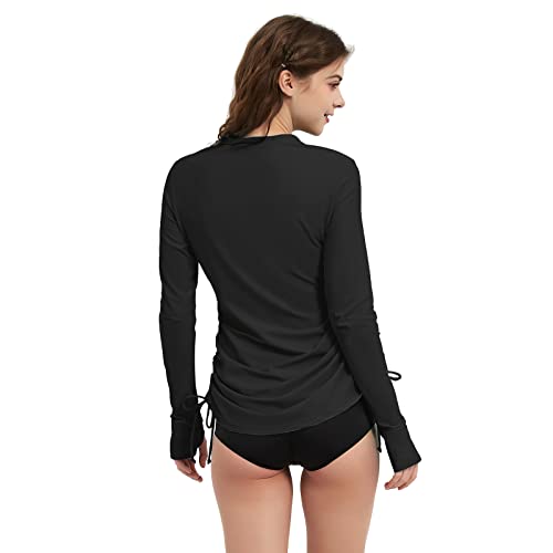 Lilycat Women'S Rash Guard Long Sleeve Sun Protection Clothing Half Zip Swim Shirt Side Adjustable Swimsuit Tops Hiking Surfing Black thumb #2
