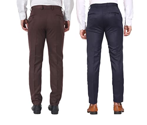 Image of MALENO Men Formal Trouser Regular Fit Solid | Soft and Breathable Pant Combo (Pack of 2)