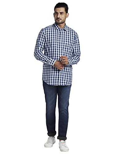 Image of Colorplus Men's Pure Cotton Checks Pattern Tailored Fit Spread Collar Full Sleeve Casual Shirt