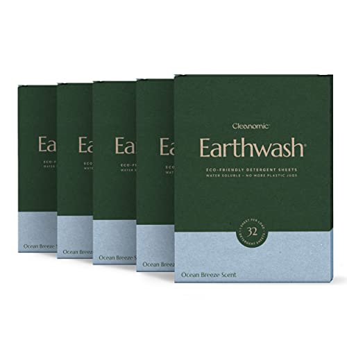 Earthwash Cleanomic - Láminas de detergente para ropa (hasta 320 cargas), 160 tiras desinfectantes sostenibles Ocean Breeze, ideal para viajes y hogar sin líquidos