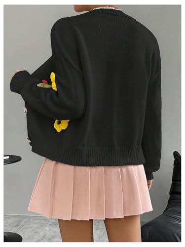 Image of SHENHE Women's Button Down Flower Cardigan V Neck Open Front Knit Crop Cardigan Sweater