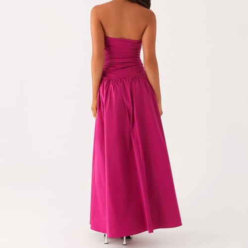 Image of Women Tube Top Maxi Dress Summer Strapless Backless Bodycon Long Bandeau Dress Elegant Off Shoulder A Line Dresses