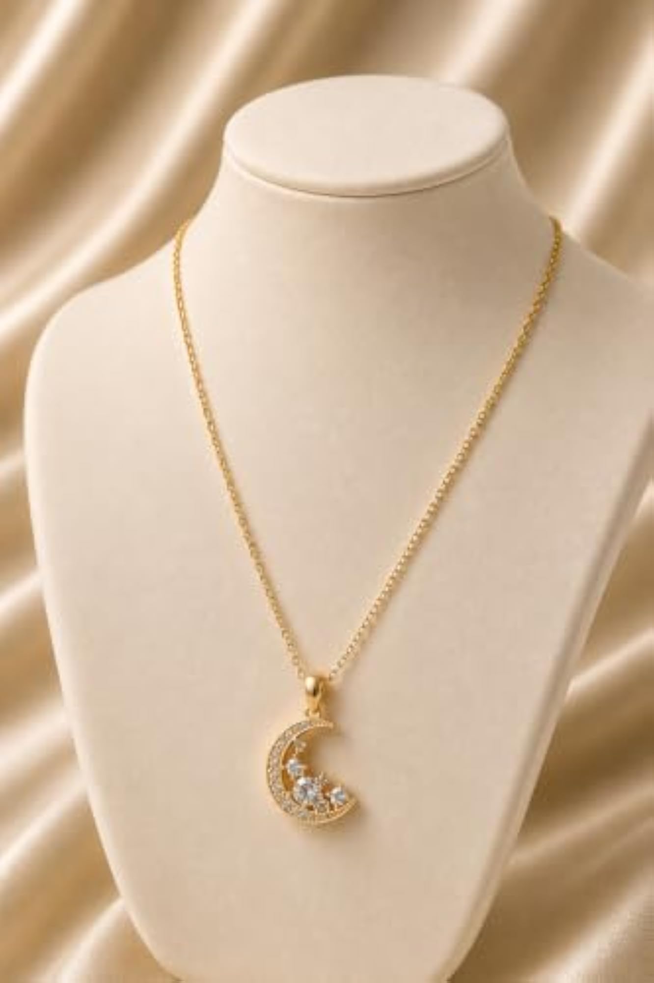 Women's Gold Tone CZ Crescent Moon Pendant Necklace