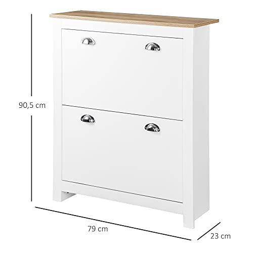 Meuble à chaussures pour couloir et entrée au design blanc et chêne naturel