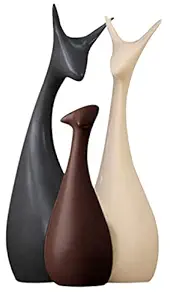Xtore Home Decor Lucky Deer Family Matte Finish Ceramic Figures - (Set of 3, Matte Brown)