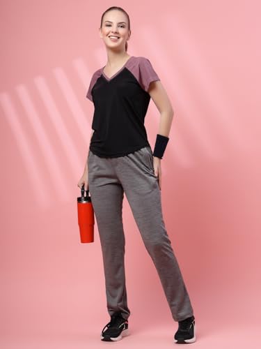 Image of UZARUS Women's V-Neck Regular Fit Gym T-Shirt | Soft Lightweight & Stretchable Fabric | Activewear Top for Workout Yoga Running Exercise Casual Wear