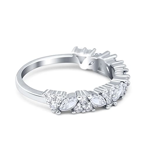 Blue Apple Co. Art Deco Eternity Band Marquise Wedding Band Engagement Ring Simulated Cubic Zirconia 925 Sterling Silver2