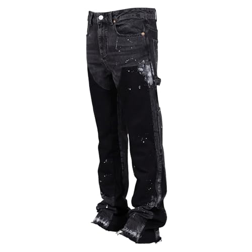 Bootcut Jeans Men Y2K Streetwear Fashion Printed Contrast Bell Bottom Denim Pants with Pockets Casual Jean Trousers2